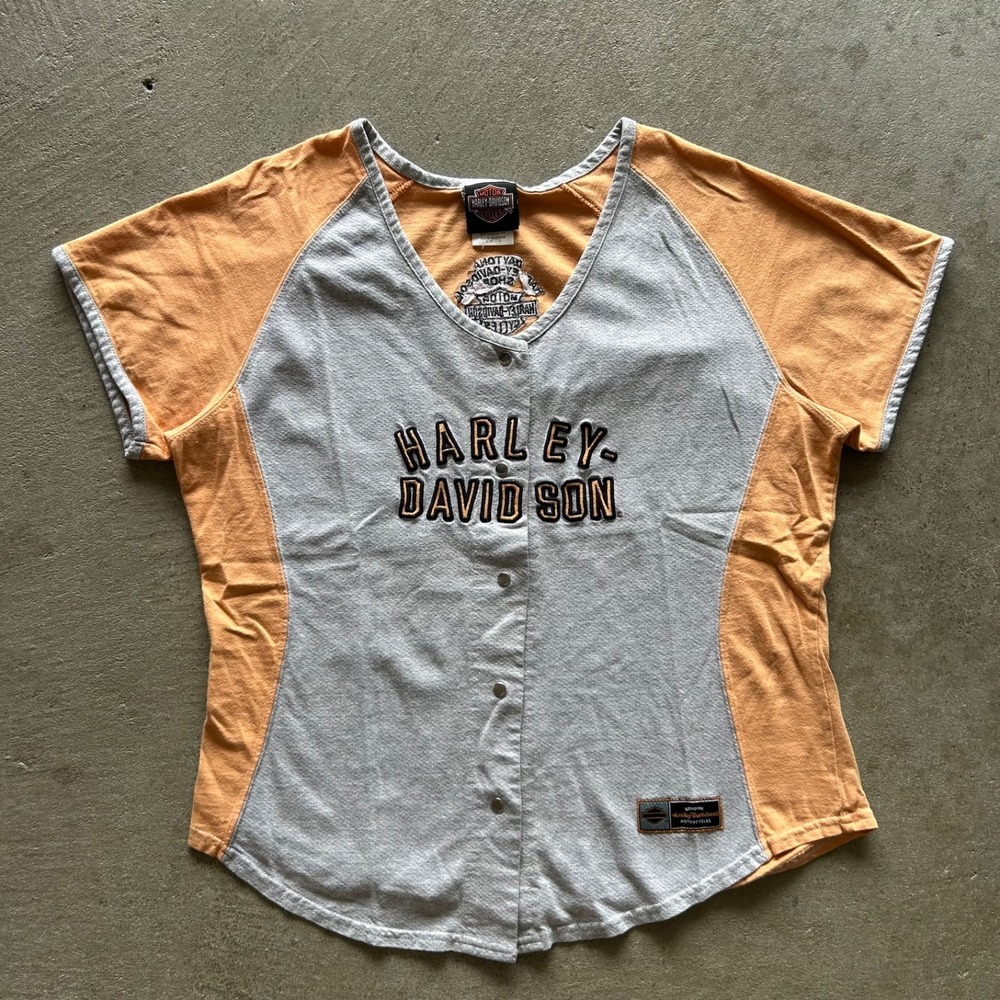 Vintage Harley Davidson Shirt Womens Large Orange Gray Jersey Daytona Beach